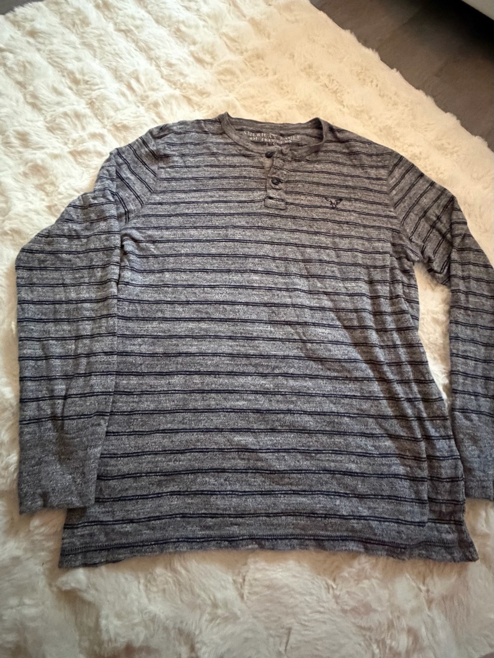 American Eagle Outfitters Gray Striped Long-Sleeve Henley
